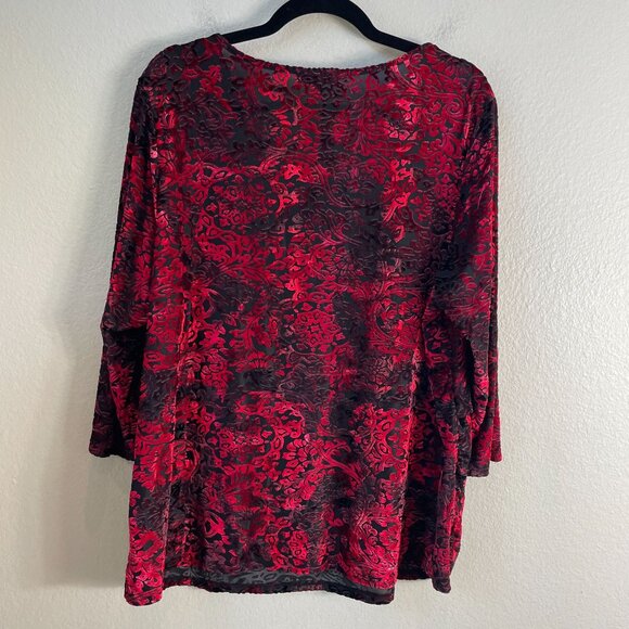 db established 1962 Womens Plus 2X Red Black Velvet Burnout Tiered Tunic Top - Picture 9 of 10